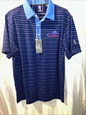 Men's Navy Stripe Polo with Light Blue Contrast Collar FCA